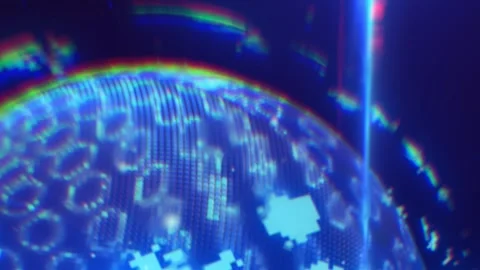 Digital globe with bright blue light rays and glitch effects, symbolizing t.. Stock Footage 321050668