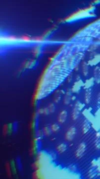 Digital globe with bright blue light rays and glitch effects, symbolizing t.. Stock Illustration