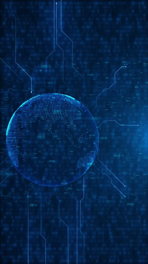 Digital globe circuit data background blue dotted earth, numeric interface marks Stock Footage 340526032