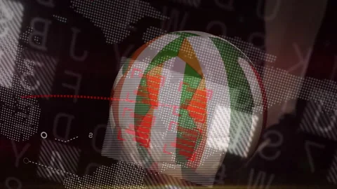 Digital globe with colorful patterns over binary code and world map animation Stock Footage 305288558