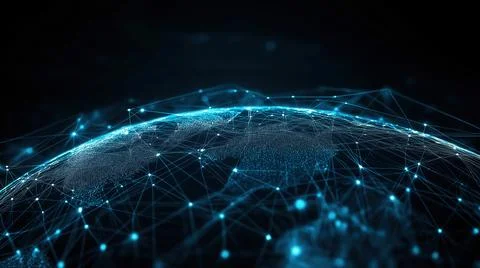 Digital globe with connected network lines and glowing dots representing global Stock Photos