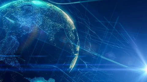 Digital Globe Cyber network with lens flare effect..Abstract World Map Business Stock Illustration