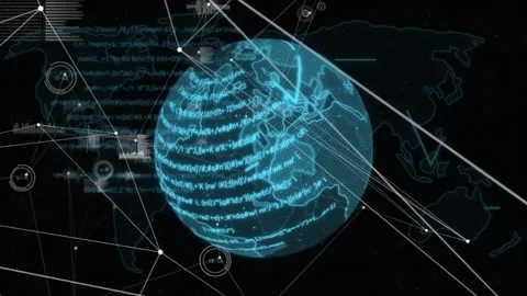 Digital globe with data and network connections animation over world map Stock Footage 303616456