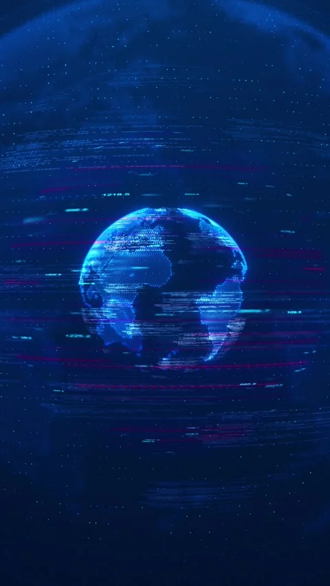 Digital globe data interface Earth sphere, horizontal data lines, code panels, g Stock Footage 340568479