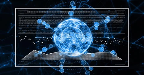 Digital globe with data points and binary coding, global network animation Stock Footage 305527143