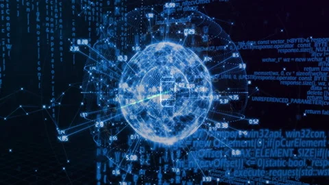Digital globe with data points and binary coding, global network animation Stock Footage 306635980