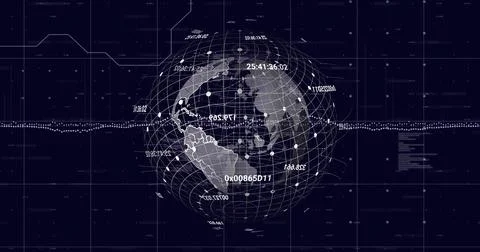 Digital globe with data points and coding image over dark background Stock Illustration