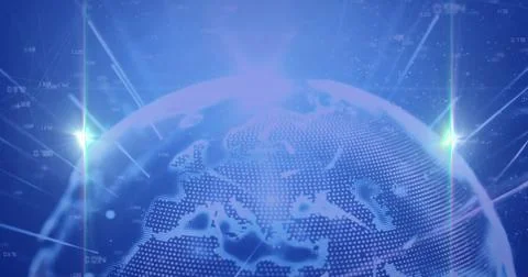 Digital globe with data points and light beams, global network image 스톡 일러스트