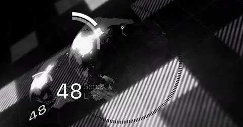 Digital globe with data processing and 48 text over dark background Stock Illustration