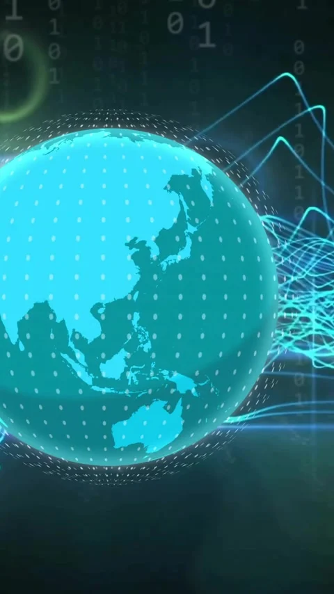 Digital globe with data waves and binary code, representing global network Stock Footage 323780794