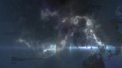 Digital globe with dotted pattern spinning over starry cosmic space background Stock Footage 306264185