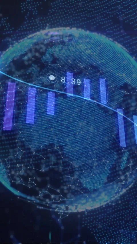 Digital globe with fluctuating graphs and data points in futuristic animation Stock Footage 344370568