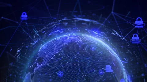 Digital Globe with Global Security Network Connection Icon Representing Stock Footage 345321035