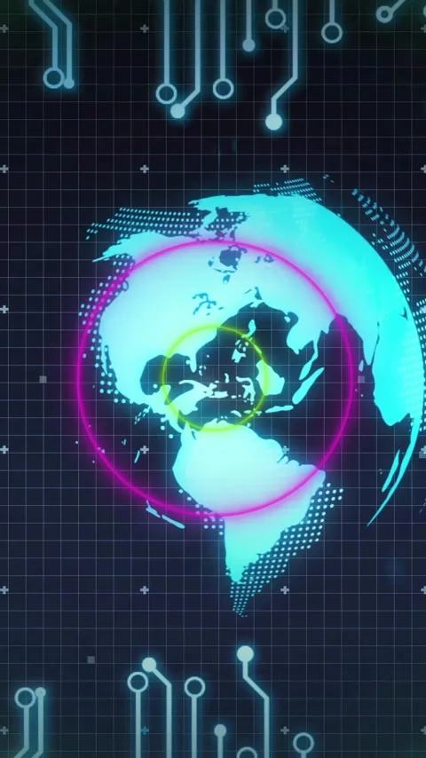 Digital globe glowing with circuit patterns and data charts in animation Stock Footage 319728281