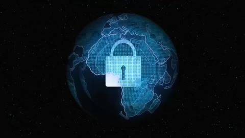 Digital globe with a glowing padlock overlay symbolizing global cybersecuri.. Stock Footage 332165791