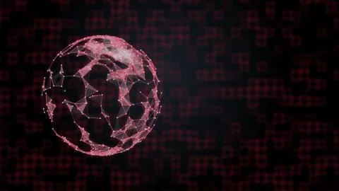 Digital globe glowing red light, alerting danger on dark-red gridded background. イラスト素材