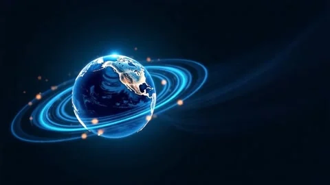 Digital globe with glowing rings in dark space conceptual illustration Stock Footage 318948639