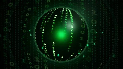 Digital Globe with Green Binary Code Streaming in a Dark Cyber Space Background Stock Footage 341817438
