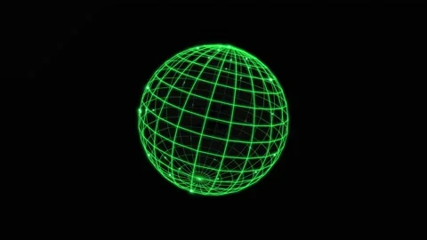 Digital globe grid animation with rotating glowing nodes against black back.. Stock Footage 342440213