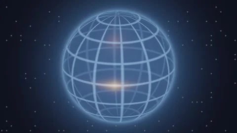 Digital globe with grid lines spinning against a dark Stock Footage 340352204