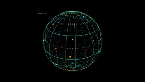 Digital globe grid sphere rotating with floating points in deep space motio.. Stockbeeldmateriaal 344685070