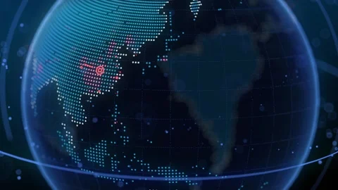 Digital Globe with Illuminated Points Over Abstract Blue Background Stock Footage 341921963