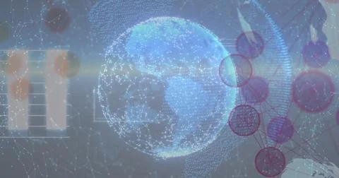 Digital globe with interconnected lines and nodes representing global Stock Photos