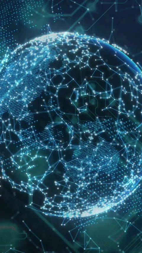 Digital globe with interconnected nodes and lines, global network animation Stock Footage 320034812