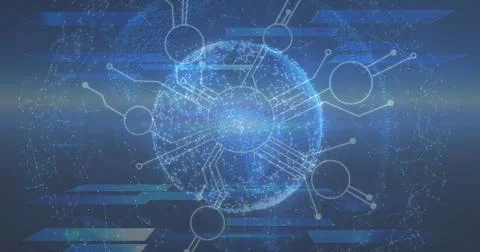 A digital globe with interconnected nodes and lines Foto stock