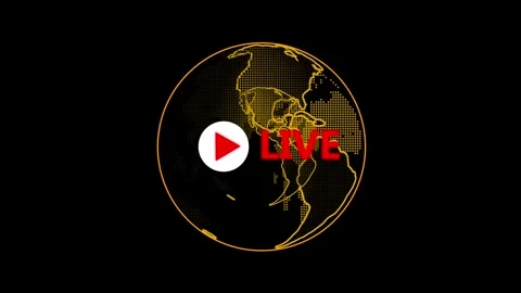 Digital Globe with Live Broadcast Play Button and Text Overlay on animated .. 스톡 동영상 332059031
