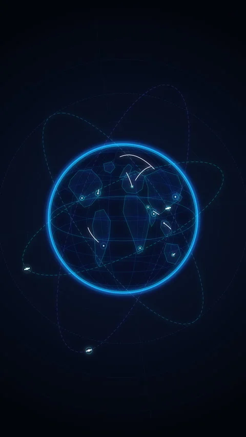 Digital globe loop animation with glowing blue orbits and data nodes 스톡 동영상 346866065