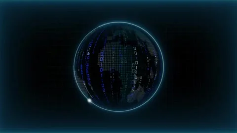 Digital globe map model with matrix binary code rain overlay. Global networ.. Stock Footage 337023033