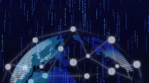 Digital globe model with connected lines and matrix binary code. Global con.. Stock Footage 337022870