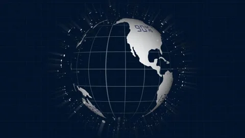 Digital globe model with data overlays and glowing particles. Global connec.. Stock Footage 337371064
