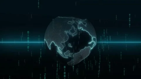 Digital globe model rotating with global data lines overlay. World map netw.. Stock Footage 337022801