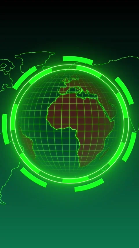 Digital Globe with Neon Green Grid and Futuristic Interface Elements on a D.. Stock Footage 344858317