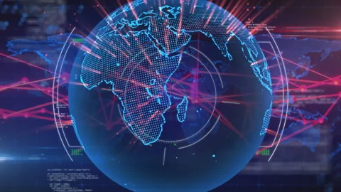 Digital globe with network connections and data processing animation over world Stock Footage 303792834