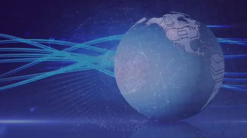 Digital globe with network connections and data lines on blue animation Video stock 304861586
