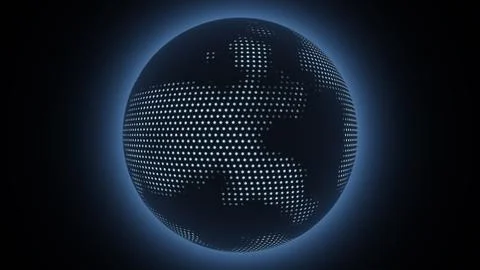 Digital Globe Network Illustration with Luminous Dots on Dark Background, Global Stock Illustration