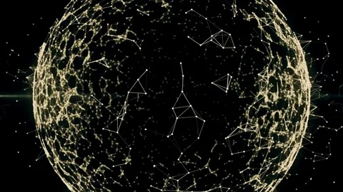 Digital Globe Network zooms out and spins with dots connecting and circling the Stock Footage 85327990