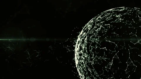 Digital Globe Network zooms out and spins with dots connecting and circling the Stock Footage 85766310