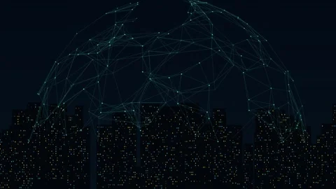 Digital Globe Over City Skyline at Night Stock Footage 340940165