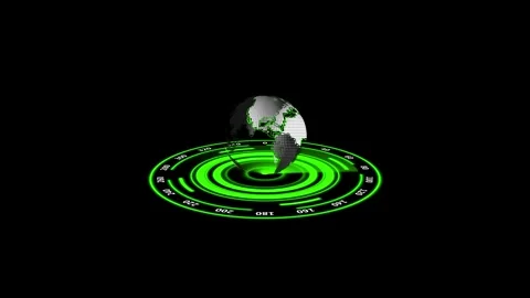 Digital globe over green radar interface on black Stock Footage 332060373