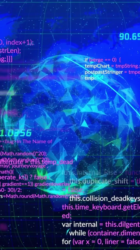 Digital globe with programming code and data processing animation over grid Stock Footage 341976955