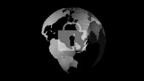 Digital globe rotates with a security padlock overlay. This digital globe r.. Stock Footage 337620415
