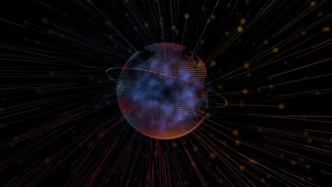 Digital globe rotating, cyberspace data streams, abstract technology background Stock Footage 345966068