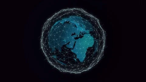 Digital globe rotating on play, revealing continents as network web pulsing, Stock Footage 334729125