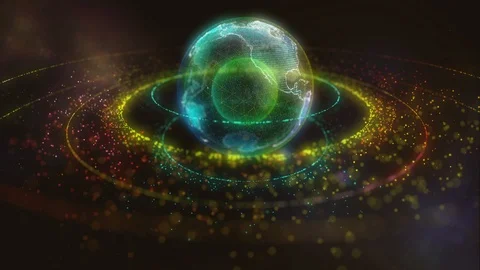 Digital globe with star dust rings on a nebula background. 3D animation of space Stock Footage 120608164