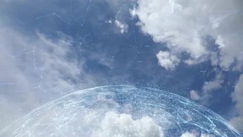 Digital globe on sunny sky cloudscape Stock Footage 232302835