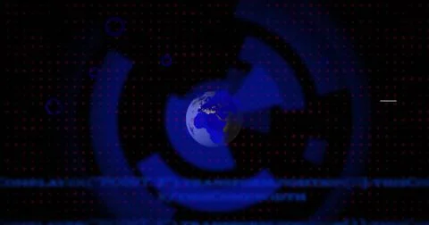 Digital globe surrounded by abstract technology elements and binary code 스톡 사진